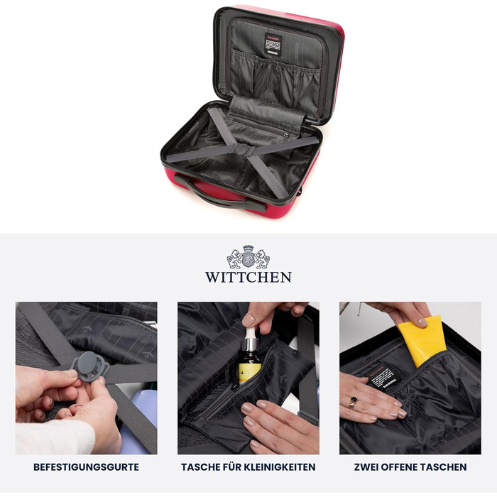 Чемодан на колесах WITTCHEN Globe Line, ручна поклажа, ABS, кодовий замок, 25 x 33 x 33 x 16,5 см, Lufthansa/Eurowings/Ryanair/Condor/Discover Airlines (косметичка, червоний)