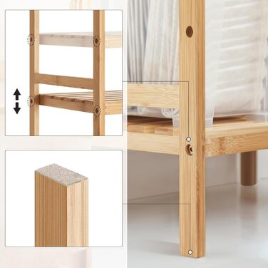 SONGMICS Regal Bambus, 5 поличок, 31.5 x 45 x 142 см, для ванної, кухні, вітальні, спальні, балкону, натуральний колір + білий