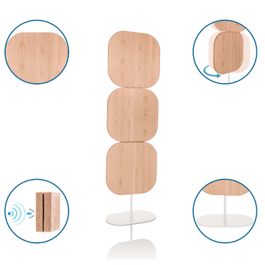 Перегородка акустична / мобільна перегородка FLEXMIUT W 174x50x2,8, шпон деревом PET дуб hjh OFFICE