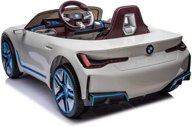 Дитячий електромобіль BMW i4, ліцензія, 12V7A, 2 мотори, керування, MP3, шкіряне сидіння, EVA, білий