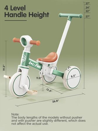 Дитячий біговел-триколіс LOL-FUN 5-в-1 з ручкою, зелений - для хлопчиків та дівчаток від 1 року