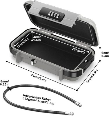 Портативний водонепроникний сейф з числовим кодом і дротяним тросом для подорожей, пляжу, кемпінгу, офісу (сірий)