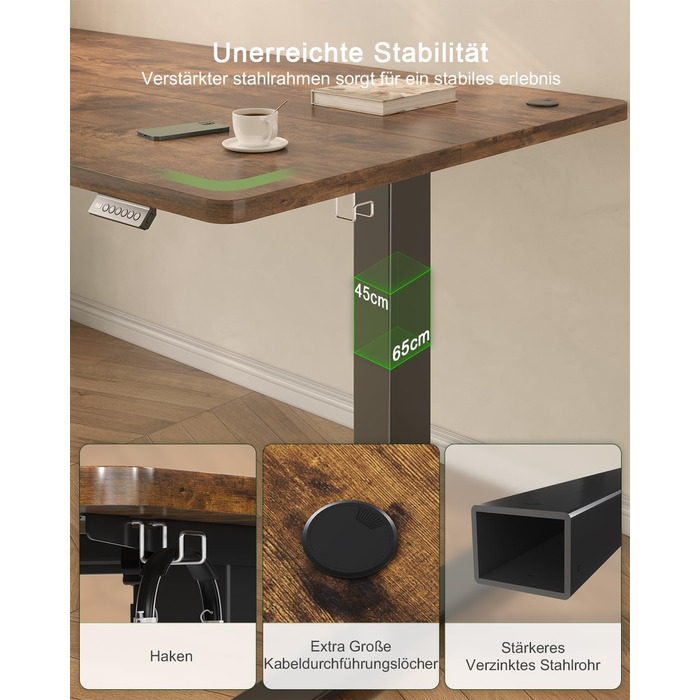 Регульований стіл JUMMICO 80x60 см з USB-роз'ємом: електричний, ергономічний, для офісу та дому