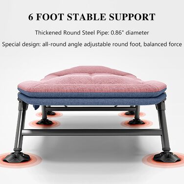 Розкладне кемпінгове ліжко-шезлонг XXL посилене, регульована спинка, компактне польове ліжко для відпочинку на природі та вдома (Рожеве)