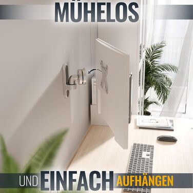 Кріплення для монітора RICOO TÜV сертифіковане, поворотне та нахильне, універсальне, 13-32 дюйми, VESA 75x75, 100x100 мм, до 15 кг, срібний колір