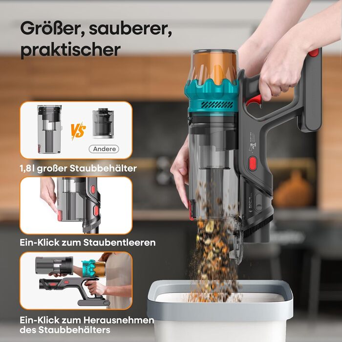 Акумуляторний пилосос ElecKeys K10 50000Pa/580W 70хв, бездротовий з LED дисплеєм, 1.8л, анти-заплутування, для шерсті тварин, килимів, підлоги, авто, синій