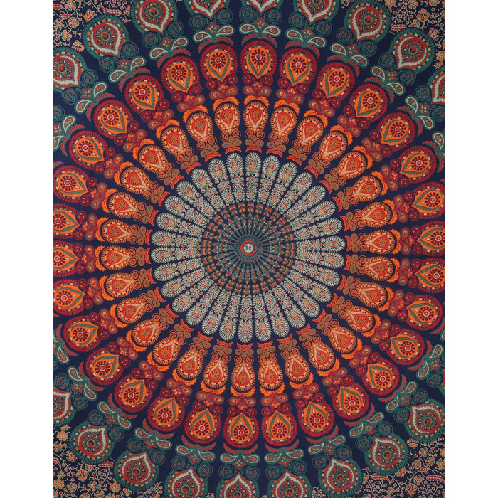 Настінний розпис Мандала психоделічний Павич гобелени бірюзового кольору - - декоративна велика Мандала індійський настінний рушник богемний гобелен в стилі бохо Гоа для кімнат, спалень гобелени (золотисто-синій, 274x228 см)