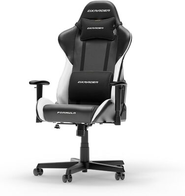 Крісло геймерське DXRacer Formula L з PVC шкірою, чорно-біле, ергономічне, для ПК (FD23)