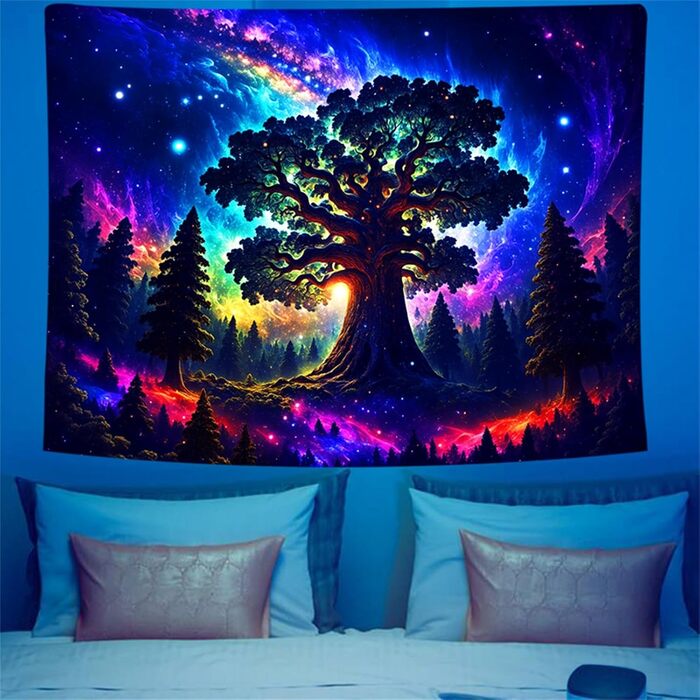 Гобелен з ультрафіолетовим випромінюванням Arsey Blacklight Forest Trippy, галактика Tree Stars, XXL 300x180см, різнокольоровий