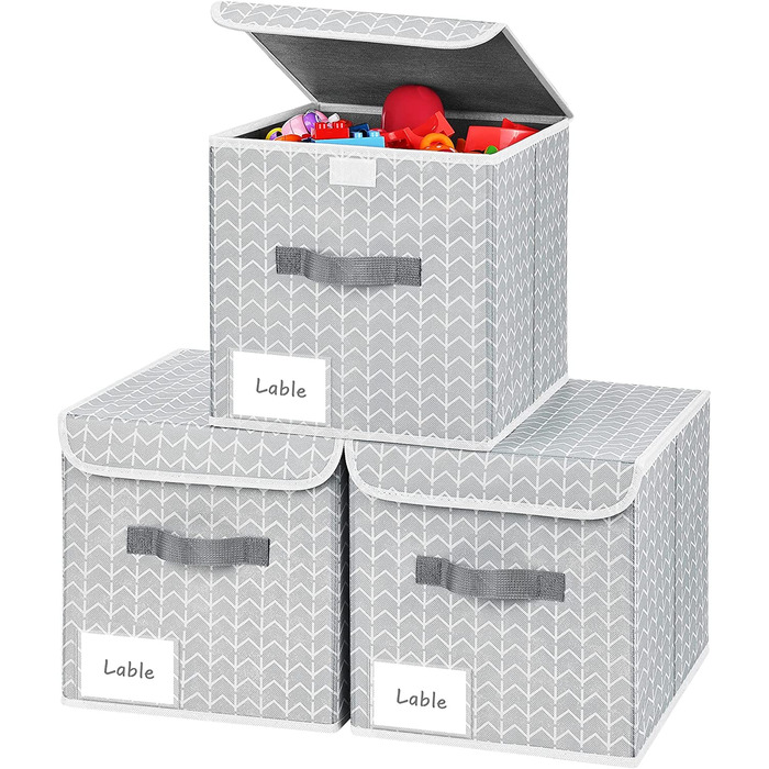 Ящики для зберігання Homsorout з 3 предметів, складаний ящик для зберігання з кришкою, тканинна корзина для зберігання кубики з ручками для організації шафи, полиці, іграшок, одягу, книг (малюнок зі стрілками)
