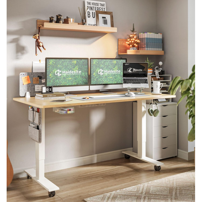 Регульований стіл MAIDeSITe SN1 140x70 см (Дуб + Білий) з електроприводом, пам'яттю та роликами