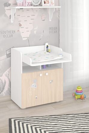 Комод для дитячої кімнати Shefa Wickelkommode 700 Teddy, білий - сучасний комод для дитячої, 47 x 70 x 86 см, білий/пастельний дуб