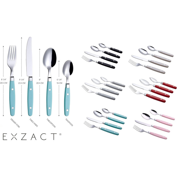 EXZACT Набір столових приборів 24 шт. з нержавіючої сталі, з ручками з заклепками/Столові прибори в ретро-стилі - 6 виделок, 6 ножів, 6 ложок, 6 чайних ложок - Рожевий
