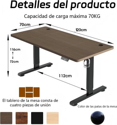 Регульований за висотою стіл Airfish з USB-роз'ємом, електричний стіл з кабельною коробкою, комп'ютерний/офісний стіл, стоячий стіл з нагадуванням про сидячу роботу (Нут, 120 x 70 см)