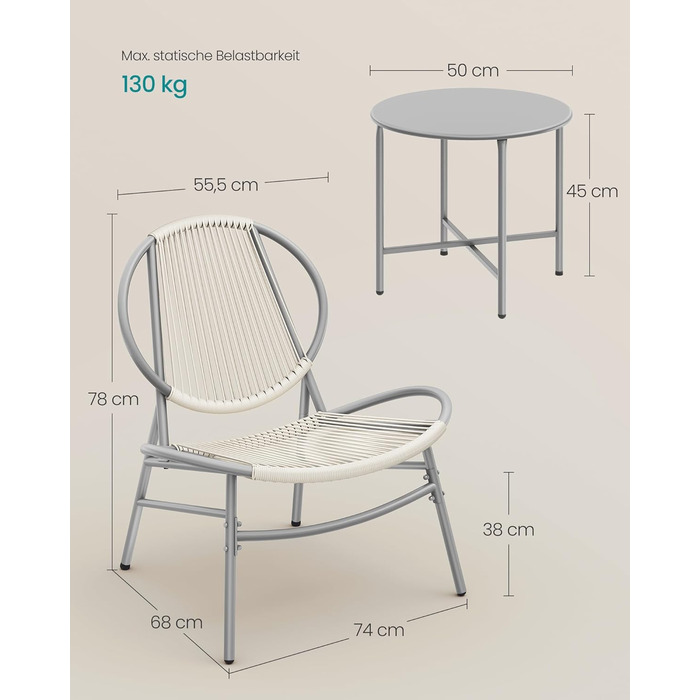 Набір садових меблів SONGMICS з поліротану для балкона та тераси: стіл та 2 крісла (Таубеграу)