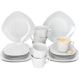 MamboCat Lotta - Комплект кавового сервісу на 6 осіб (18 предметів) | Біле порцелянове кавове сервісу | 6 чашок 170мл, 6 підстаканників, 6 тарілок | Для дому, ресторану, готелю