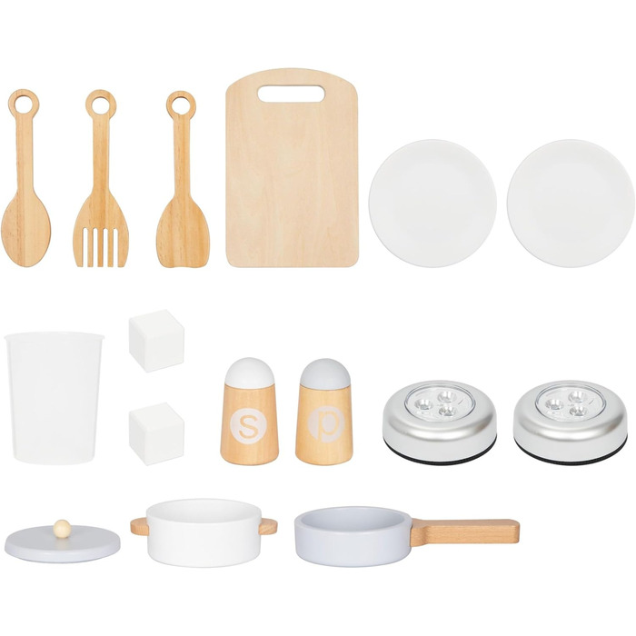 Дитяча дерев'яна кухня Mamabrum XXXL з LED-підсвічуванням та аксесуарами: мікрохвильова піч, посуд, столові прибори. Ігровий набір для дітей 3+