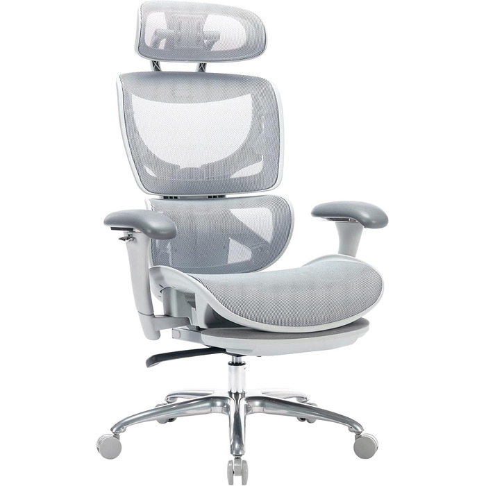 Ергономічне крісло для офісу з сітчастою спинкою та підніжкою, крісло для начальника з високою спинкою, комп'ютерне крісло з широкою підголівником та регульованими 3D-підлокітниками, регульована за допомогою важеля, блокуванням нахилу