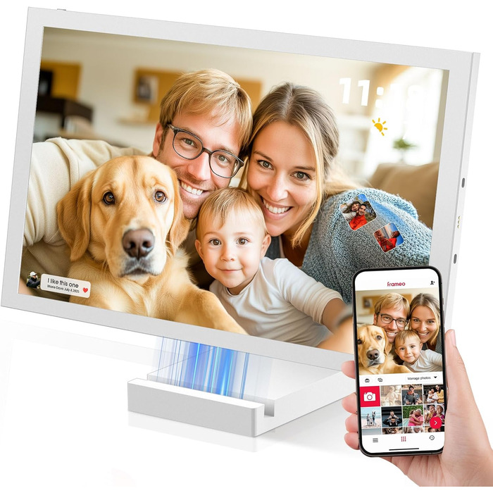 Цифровий фоторамка 10.1 дюйма Wi-Fi з 64 ГБ пам'яті, IPS сенсорний дисплей 1280*800, ділитися фото/відео через додаток Frameo