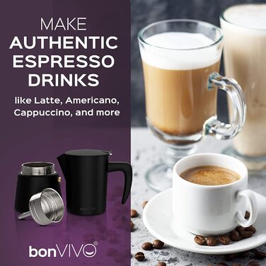Підходить для приготування еспресо bonVIVO Intenca Індукційна кавоварка-кавоварка з нержавіючої сталі з матовим покриттям. Чайник, ситечко-мокко 6 чашок, 300 мл (мідь, 2 чашки-100 мл)