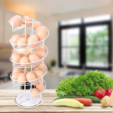 Дозатор яєць Toplife, спіральна конструкція для яєць, підставка для яєць, що вміщає від 30 до 36 яєць, (білий)