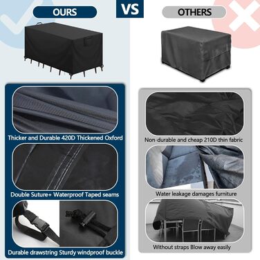 Чохол для садово-патіо меблів зимовий, водовідштовхуючий, 420D Oxford, анти-UV, для столів та тераси, захист від дощу та пилу, чорний, 125x63x74 см