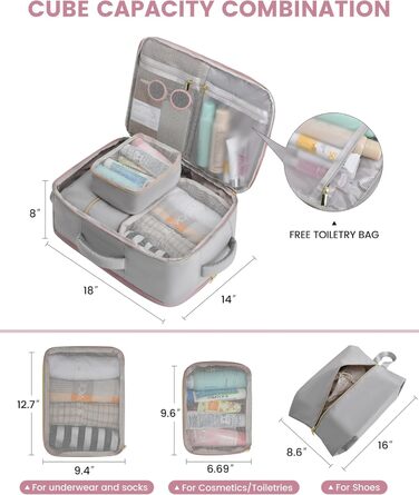 LOVEVOOK Рюкзак для ручної поклажі, жіночий/чоловічий, 40L, водонепроникний, з відділенням для взуття, 17 дюймів для ноутбука, сірий+рожевий+бежевий