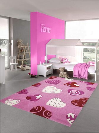 Дитячий килимок Hearts Дитячий килимок для дівчаток в рожевому кремовому червоному розмірі (160 см круглий)