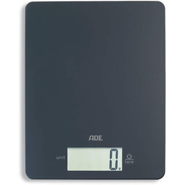 Цифрові кухонні ваги ADE KE 1800-3 Leonie (електронні ваги для кухні та домашнього господарства, надзвичайно плоскі, точне зважування до 5 кг, функція зважування) сірий