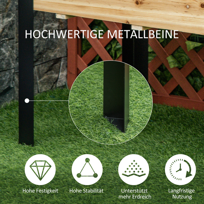 Високий грядок з ящиком для рослин, квітник, горщик для квітів, грядка для трав з тканиною, масивне дерево, сталь, натуральний+чорний колір, розмір 120 x 60 x 74 см