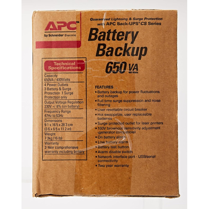 ДБЖ APC Back-UPS CS BK650EI 650 ВА (4 виходи IEC, захист від перенапруг)