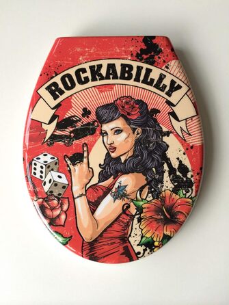 Дизайнерське сидіння для унітазу Rockabilly сидіння для унітазу кришка для унітазу з дюропласту, м'яке закриття, знімається для чищення, 59828