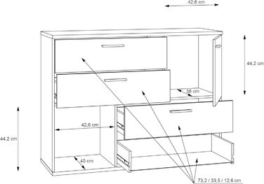 Комод, 2 дверцята, 4 шухляди, Дуб Пісок/Білий, 124.9x41.3x95.9 см, Дуб Ремісник/Секрет Сірий