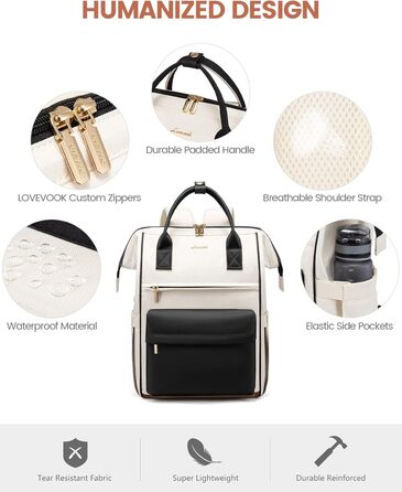 Сумка-рюкзак LOVEVOOK для жінок, для ноутбука, подорожей, роботи, школи, університету. Містка, водонепроникна, елегантна, бежева (15,6 дюймів)