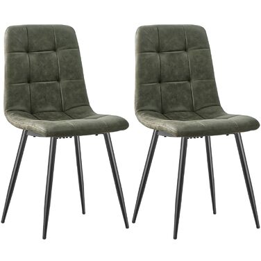 Набір обідніх стільців Techno, м'який матеріал, чорні металеві ніжки, для кухні, вітальні, зони очікування (2 шт., оливковий зелений)