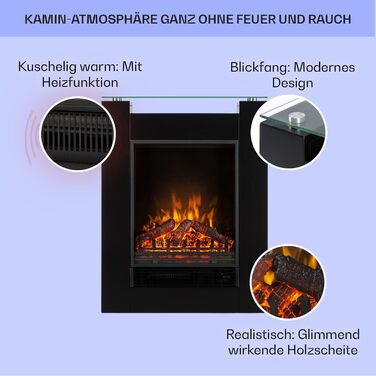 Електрокамін Klarstein 1800 Вт, електрообігрівач для вітальні, з LED-імітацією полум'я, вільностоячий, з таймером, регульований термостат, білий (чорний)