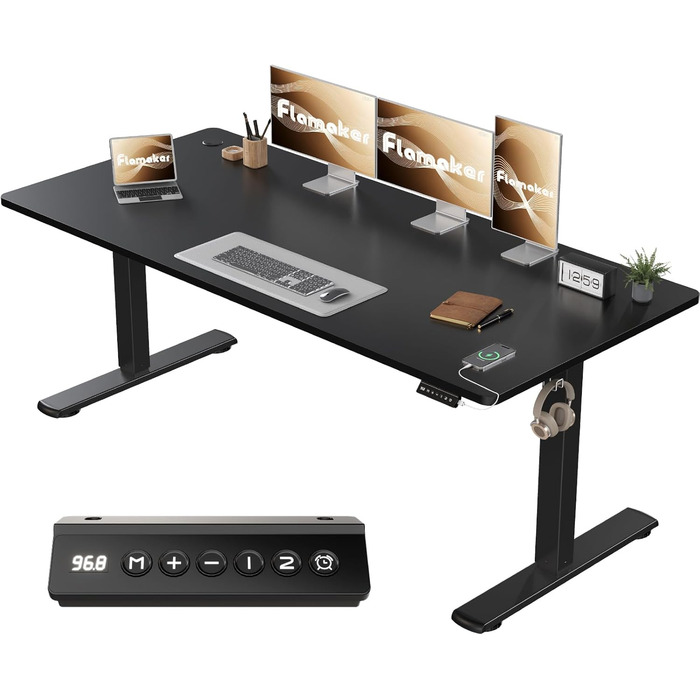 Електричний регульований стіл Flamaker з пам'яттю, ігровий стіл 160x60 см (Бежевий)