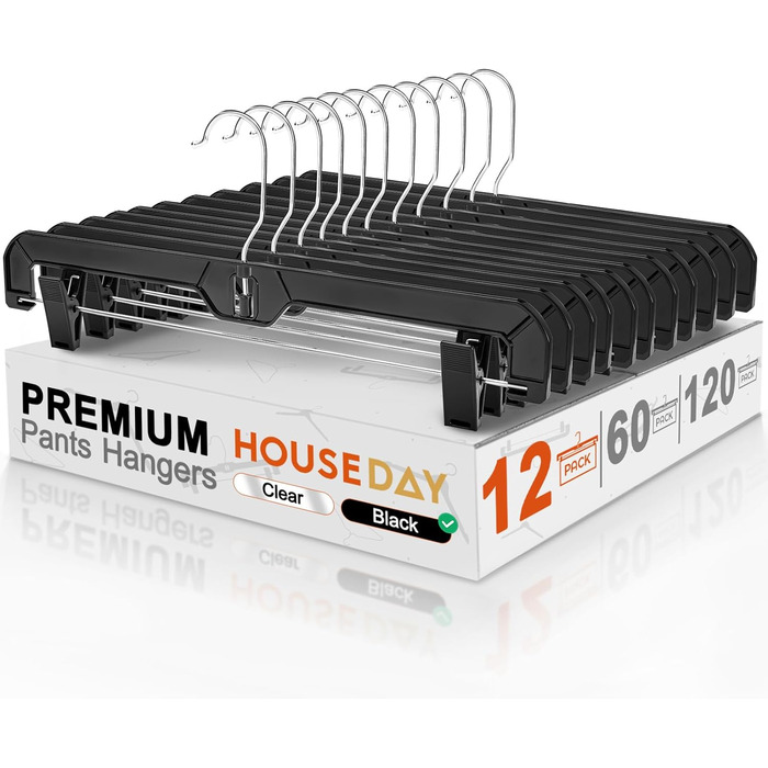 Кліпси для штанів House Day, 12 шт, 35 см, пластикові вішалки для штанів, спідниць, джинсів, шортів та легінсів, з обертовим гачком 360°