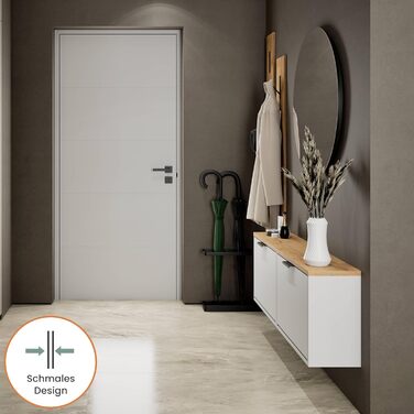 Взуттєва шафа Planetmöbel вузька з 6 полицями, комод для прихожей, коридору, гардеробу 60 x 23 x 118 см, білий сірий