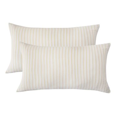 Набір постільної білизни SOULFUL 200x200, бавовна, смужка, жаккард, бавовна преміум-якість, сертифікат Öko-Tex 100, джинсовий блакитний (льон-сірий & білий), 2 шт. 40x80 см