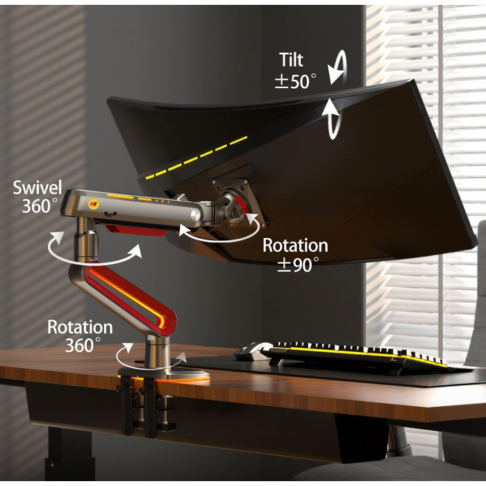 Кріплення для монітора NB Ergonomic RGB, 32-60 дюймів, для широких моніторів, до 20 кг, VESA 75/100 мм (червоний)