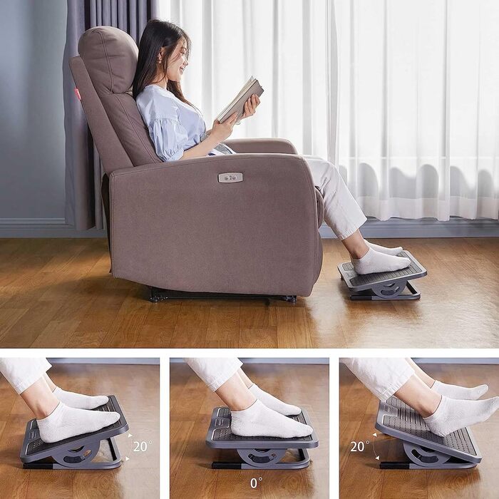 Підставка для ніг EUREKA ERGONOMIC регульована з масажною поверхнею для офісу та дому. Чорний та сірий колір