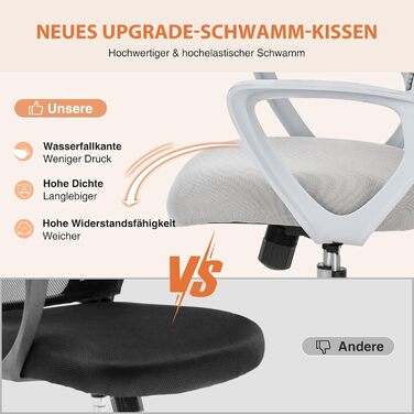 Офісний крісло Sweetcrispy з регульованими підлокітниками, ергономічний крісло для робочого столу з підтримкою попереку, регульована висота, 360° обертання, м'яке сидіння для офісу/кабінету, чорний (сірий, нерухомі підлокітники)