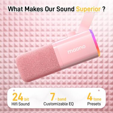 Ігровий мікрофон MAONO PD100XS XLR/USB з динамічним капсулем, RGB-підсвіткою, пультом гучності, кнопкою вимкнення звуку, програмним забезпеченням, для ПК, стрімінгу, запису, PS4/PS5, Mac, рожевий