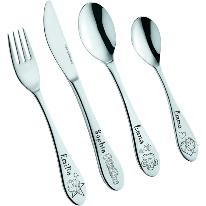 Набір дитячого посуду Kinderbesteck Set від GEDA LABELS (Bibi & Tina) з гравіюванням - персоналізований посуд з ім'ям або датою