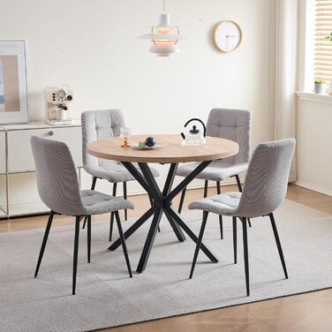 Комплект обідньої групи 5-ти частинний: круглий стіл 100 см та 4 стільці (голландський фліс). Підходить для кухні, вітальні, балкону, ресторану, офісу. Темне дерево + світле дерево/сірий (Cord).