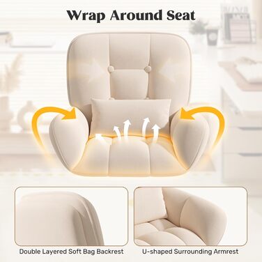 Ергономічне крісло 2-в-1 для дому та офісу: обертове, регульоване по висоті, з подушкою, велюр, бежеве