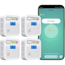 Детектор чадного газу CO з цифровим дисплеєм, портативний, для дому, авто, подорожей, офісу, ресторану, готелю (WiFi, 4 шт.)
