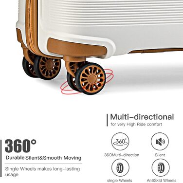 KONO Валіза ручної поклажі: жорсткий корпус, поліпропілен, TSA-замок, 4 колеса, кремовий колір