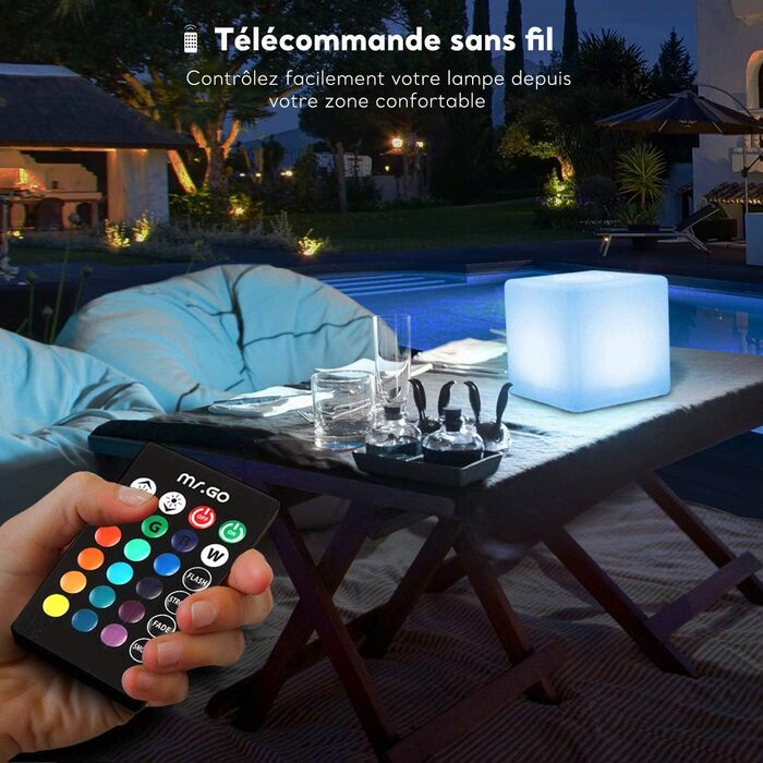 Світлодіодний куб-пуф Mr.Go 30x30x30 см RGB з пультом, акумуляторний, водонепроникний, для дому, спальні, басейну, вечірок